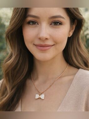 ✨ Rose Gold Bow Necklace w/ Crystal Pavé Pendant ✨
